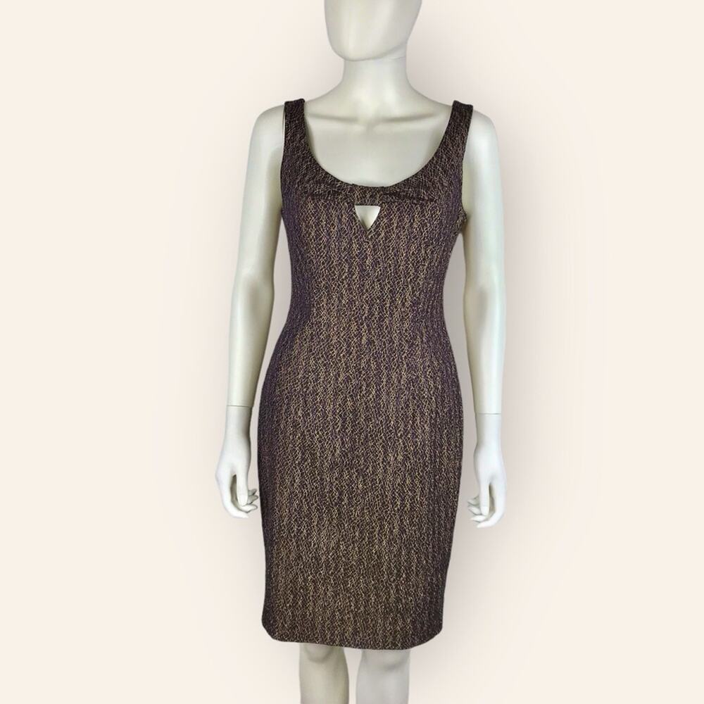 David Meister Black Gold Holiday Evening Dress Purple Bodycon Sleeveless